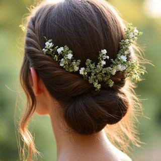 Geflochtene Brautfrisur mit Blumen für einen Boho-Look
