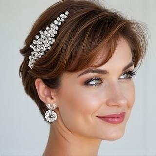 Kurze Brautfrisur mit eleganten Wellen und einem Haarkamm
