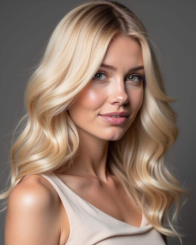 Elegante blonde Highlights mit glänzendem Finish