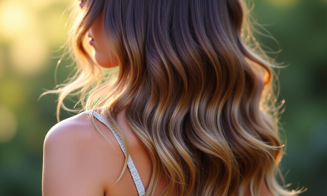 Stunning balayage haircut with natural light, showing vibrant, healthy hair